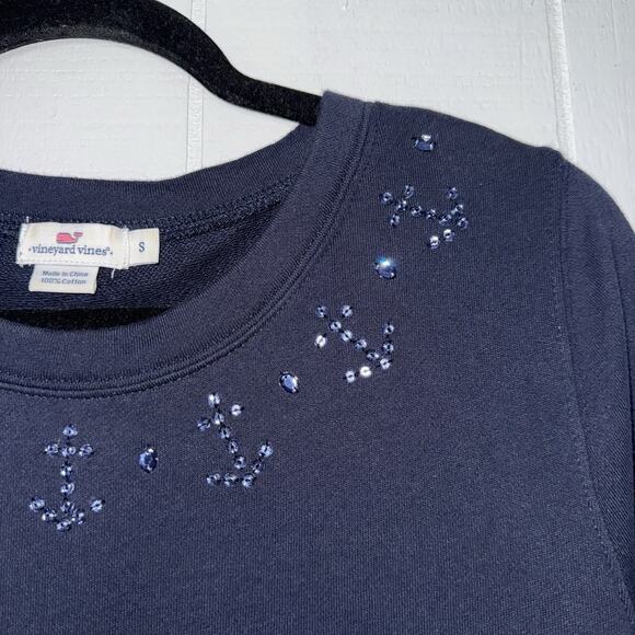 Vineyard Vines Women’s Anchor Beaded Sweatshirt Coastal Navy Size Small - Picture 4 of 5